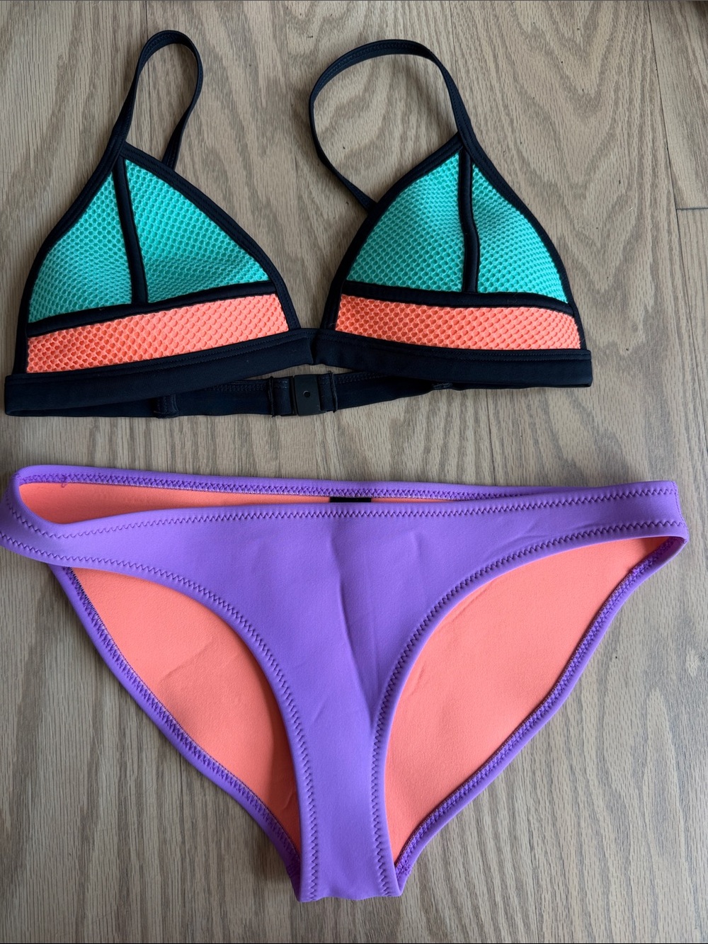 Triangl Neoprene Bikini Set in Mint, Coral & Lavender - Women Swim